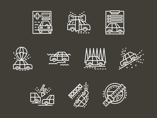 Auto insurance simple white line icons
