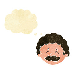cartoon man with mustache with thought bubble