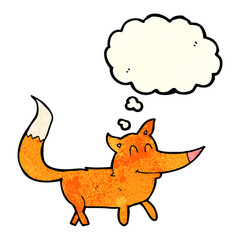cartoon little fox with thought bubble