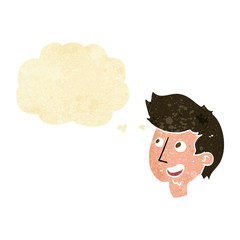 cartoon happy boy face with thought bubble