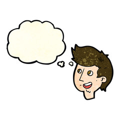 cartoon happy boy face with thought bubble