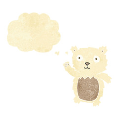 cartoon waving polar bear cub with thought bubble
