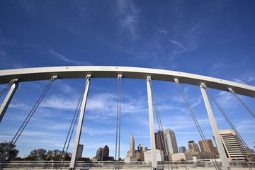 Columbus Ohio skyline framed by the Main Street Bridge