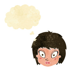 cartoon surprised female face with thought bubble