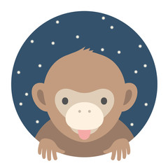 Animal set. Portrait in flat graphics - Monkey. Vector illustration