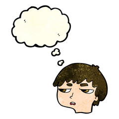 cartoon annoyed boy with thought bubble