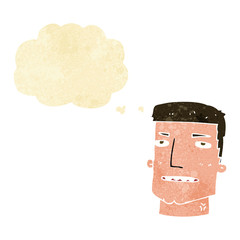 cartoon male head with thought bubble