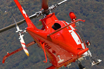 Mountain rescue helicopter taking off