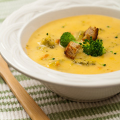 Broccoli Cheddar Soup. Selective focus.