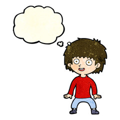 cartoon excited boy with thought bubble