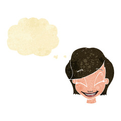 cartoon pretty female face with thought bubble