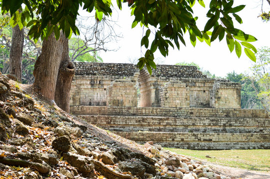 Some Of The Ancient Structures At Copan Archeological Site Of Maya Civilization In Honduras