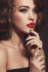 Beautiful woman with red lips