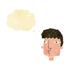cartoon curious man with thought bubble