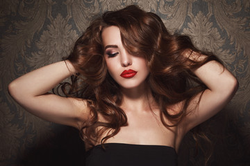 Beautiful woman with red lips