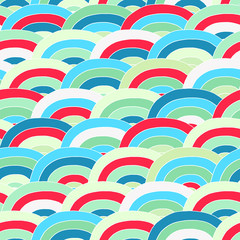 Decorative bright geometric pattern with doodle circle waves. Seamless pattern can be used for wallpaper, web page background, surface textures, kids design. Hand-drawn vector illustration.