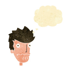 cartoon nervous man with thought bubble