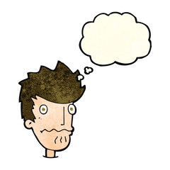 cartoon nervous man with thought bubble