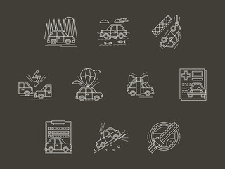 White line car insurance vector icons set