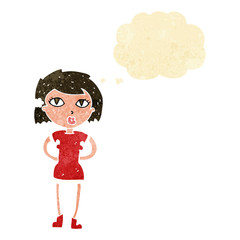 cartoon woman with thought bubble