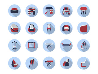 Furniture for home flat color vector icons