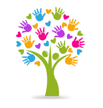 Logo tree hands and hearts charity people