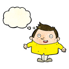 cartoon happy man with thought bubble