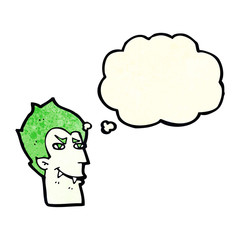 cartoon vampire face with thought bubble