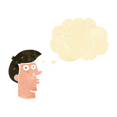cartoon confused man with thought bubble
