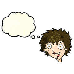 cartoon crazy excited woman with thought bubble