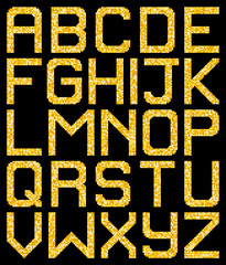 Pixel Gold Glitter A-Z Letters. EPS8 Vector