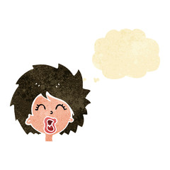 cartoon woman screaming with thought bubble