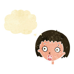 cartoon surprised female face with thought bubble