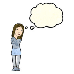 cartoon woman waiting with thought bubble