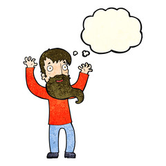 cartoon excited man with beard with thought bubble