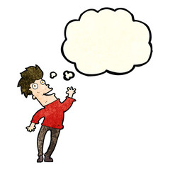 cartoon happy man with thought bubble