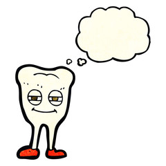 cartoon smiling tooth with thought bubble