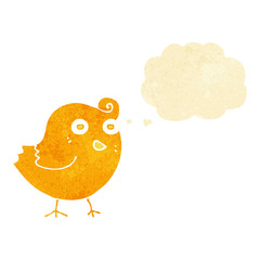 funny cartoon bird with thought bubble