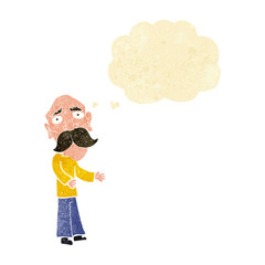 cartoon lonely old man with thought bubble