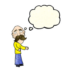 cartoon lonely old man with thought bubble