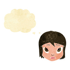 cartoon female face with thought bubble