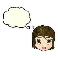 cartoon female face with thought bubble