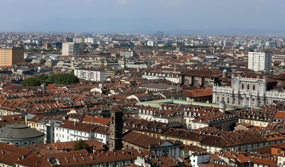 Fototapeta na wymiar panoramic view from the top by the city of Turin in Italy
