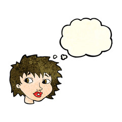 cartoon surprised woman with thought bubble