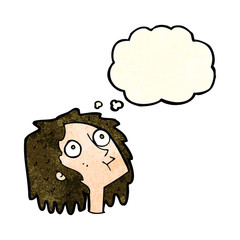 cartoon staring woman with thought bubble