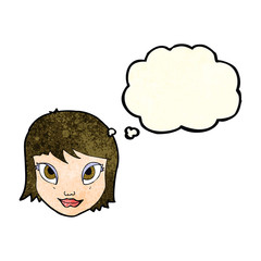 cartoon female face with thought bubble