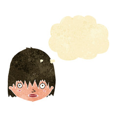 cartoon staring woman with thought bubble