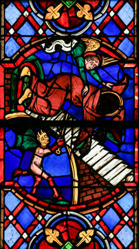 Stained Glass  in Tours Cathedral - Good and Evil