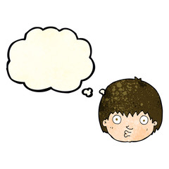 cartoon curious boy with thought bubble