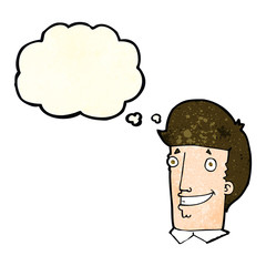 cartoon happy man with thought bubble